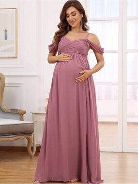 Ever Pretty Dusty Rose Cold-Shoulder Maternity Maxi Dress